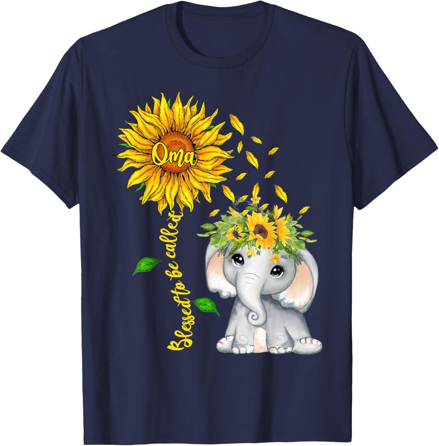 Blessed To Be Called Oma Sunflower Elephant Women T-Shirt - T-Shirt | Navy