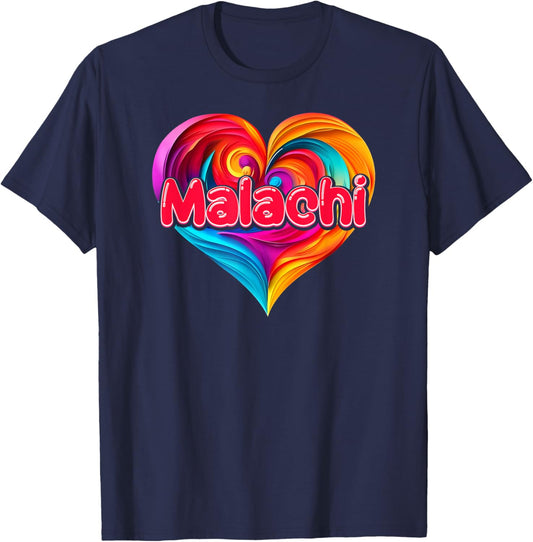 I Heart Love Malachi First Name Colorful Named T-Shirt - T-Shirt | Navy