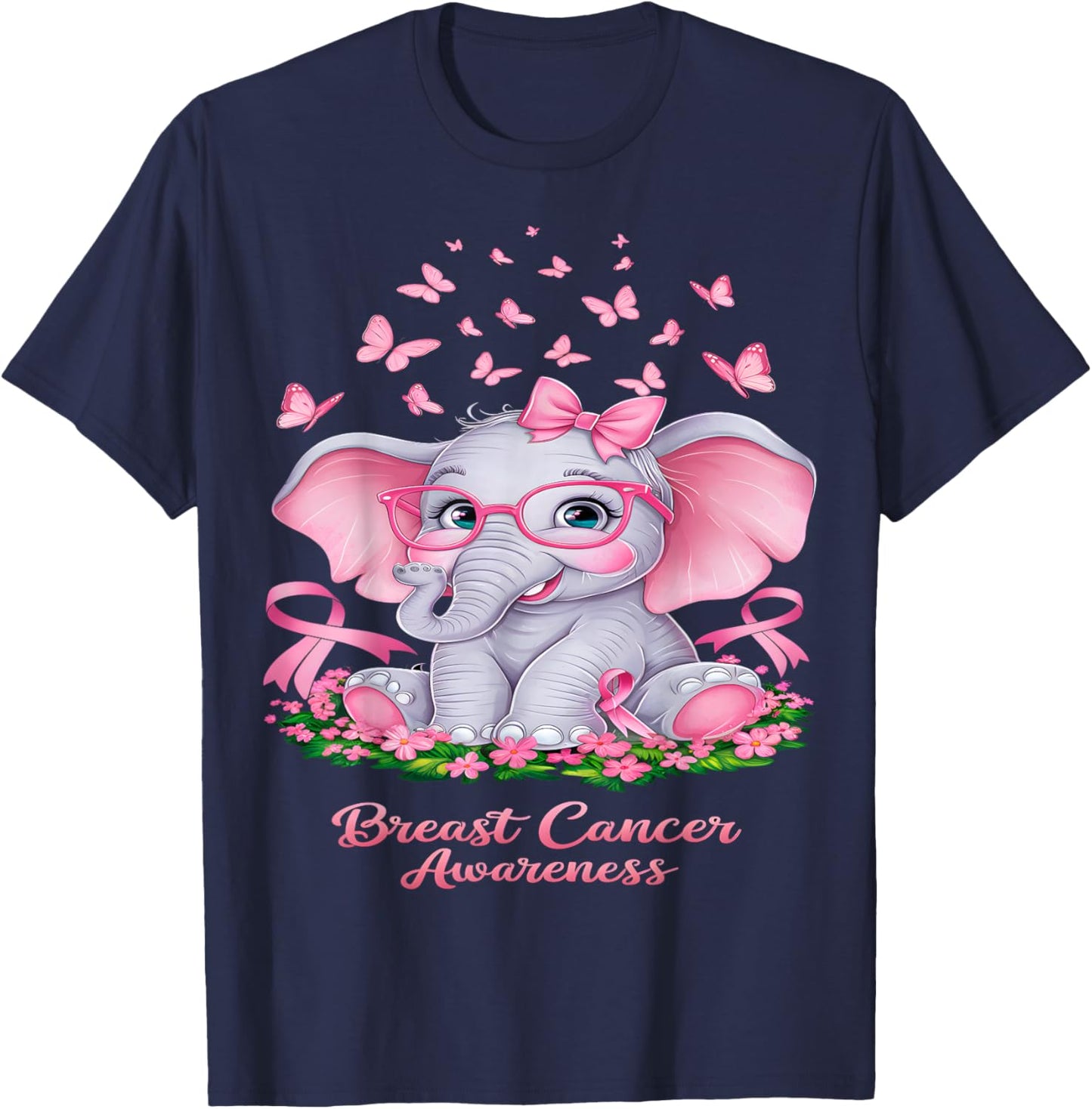Cancer Awareness Breast Elephant T-Shirt - T-Shirt | Navy