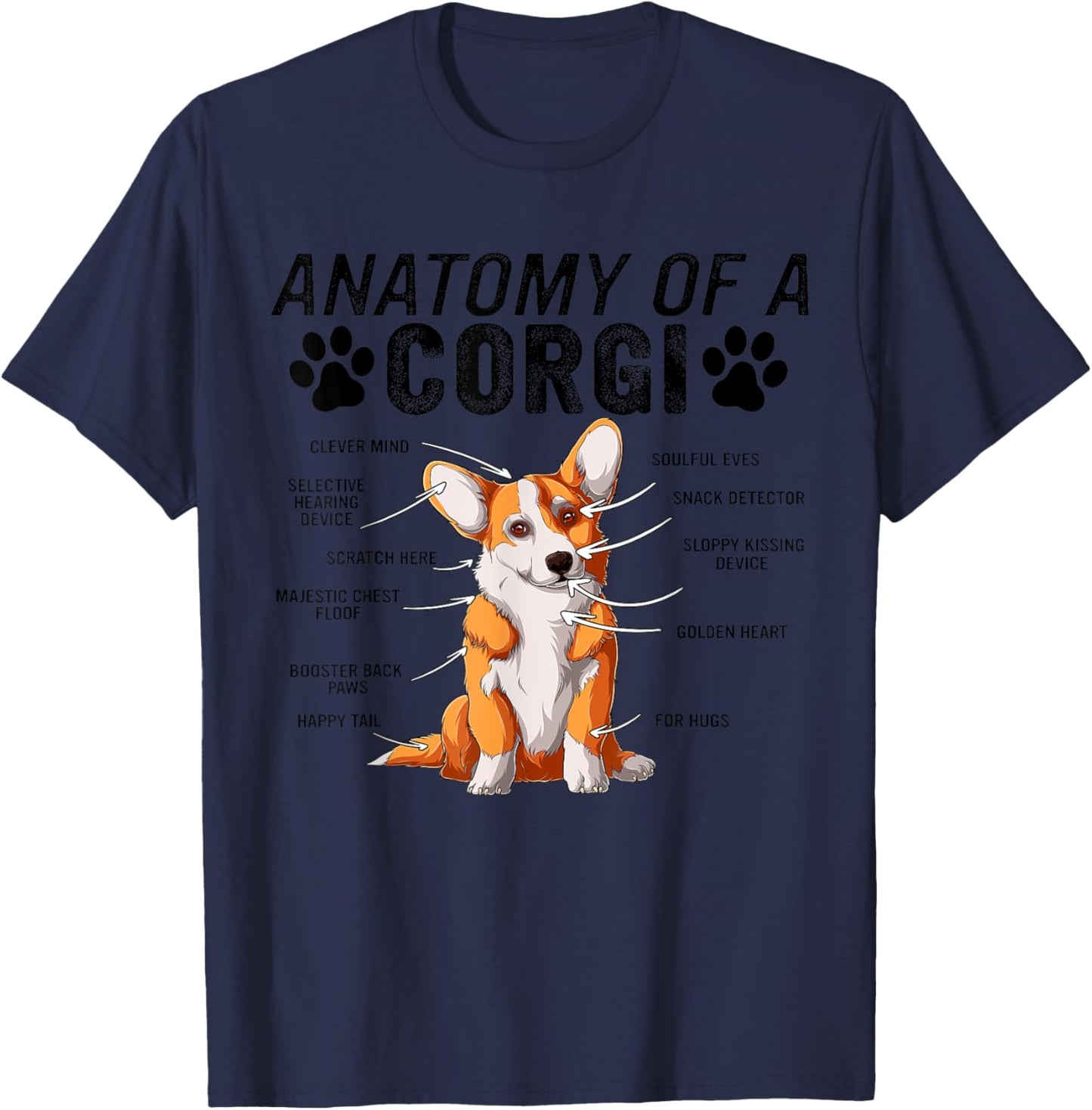 Anatomy of a Corgi Dog Funny Corgi T-Shirt - T-Shirt | Navy