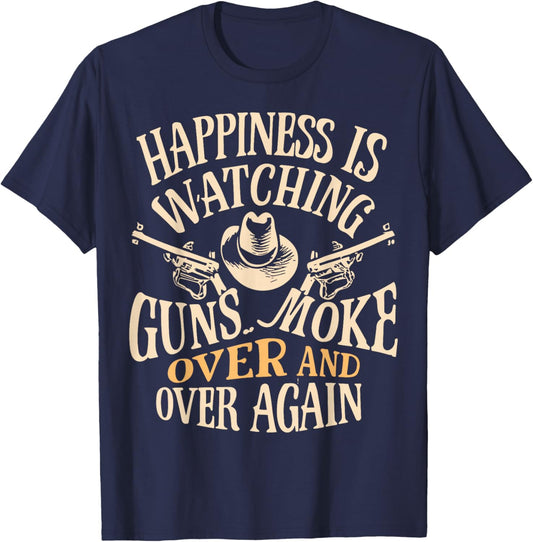 Happiness Is Watching Gunsmoke Over And Over Again - Happiness Is Watching Gunsmoke Over And Over Again - Adult Classic Gunsmoke - Black - Small - - Short Sleeve T-Shirt - T-Shirt | Navy