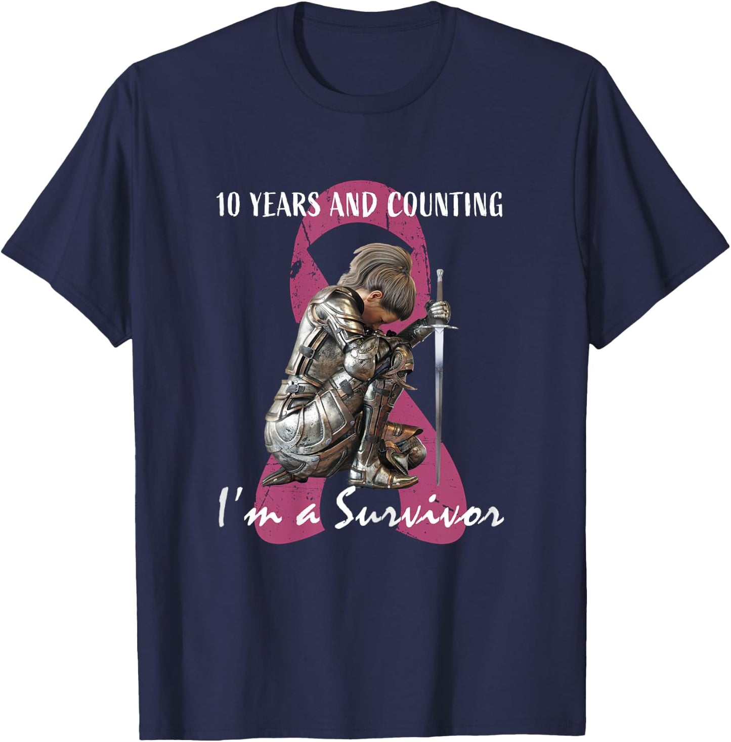 10 Years Cancer Free Gifts 10 Year Breast Cancer Survivor T-Shirt - T-Shirt | Navy