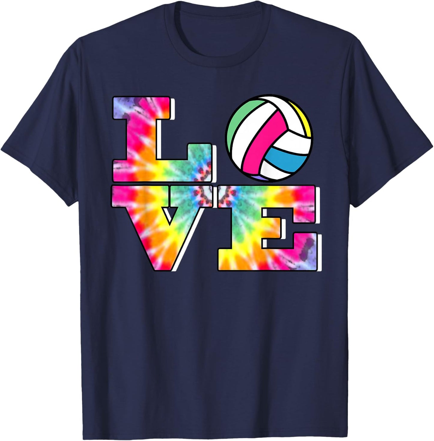 Girls Volleyball Tie Dye Love Colorful for Teenagers T-Shirt - T-Shirt | Navy
