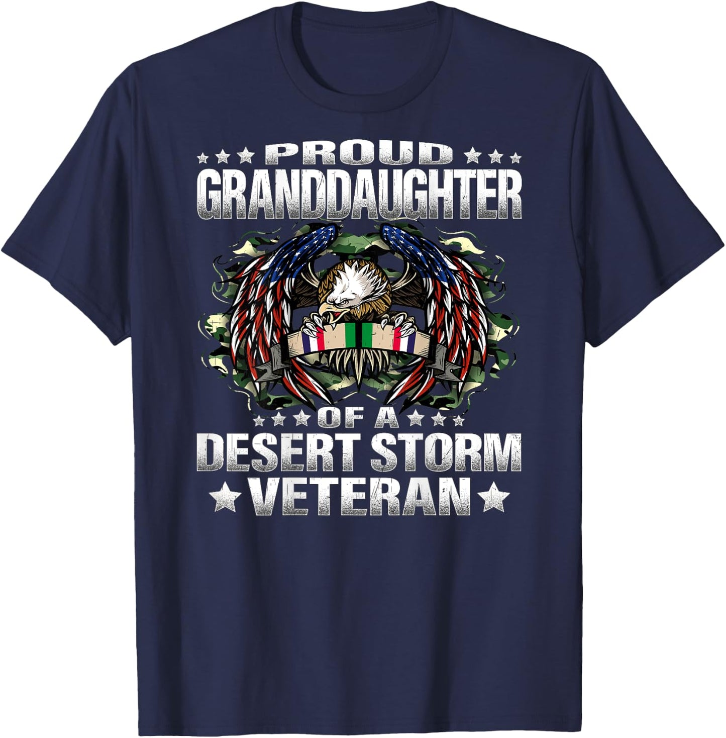 Proud Granddaughter Of A Desert Storm Veteran Vet's Family T-Shirt - T-Shirt | Navy