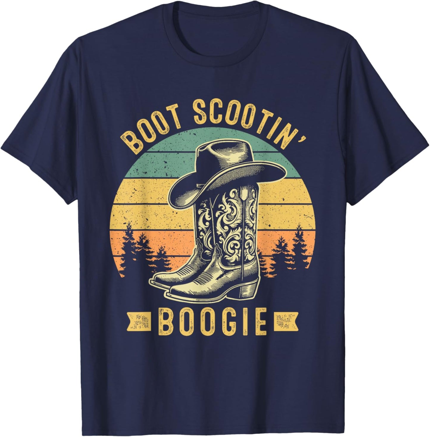Boot Scootin’ Boogie Retro Vintage Western Cowboys T-Shirt - T-Shirt | Navy