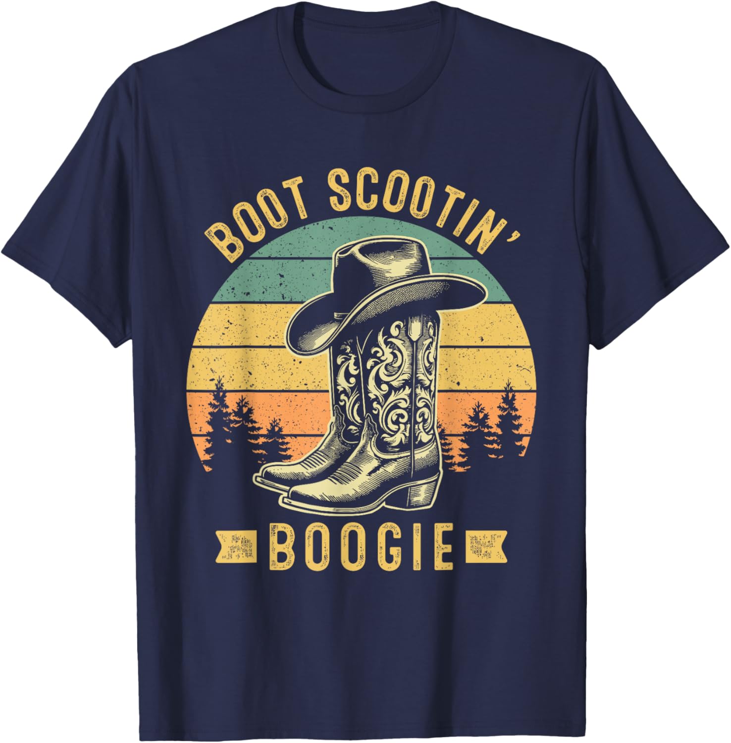 Boot Scootin’ Boogie Retro Vintage Western Cowboys T-Shirt - T-Shirt | Navy