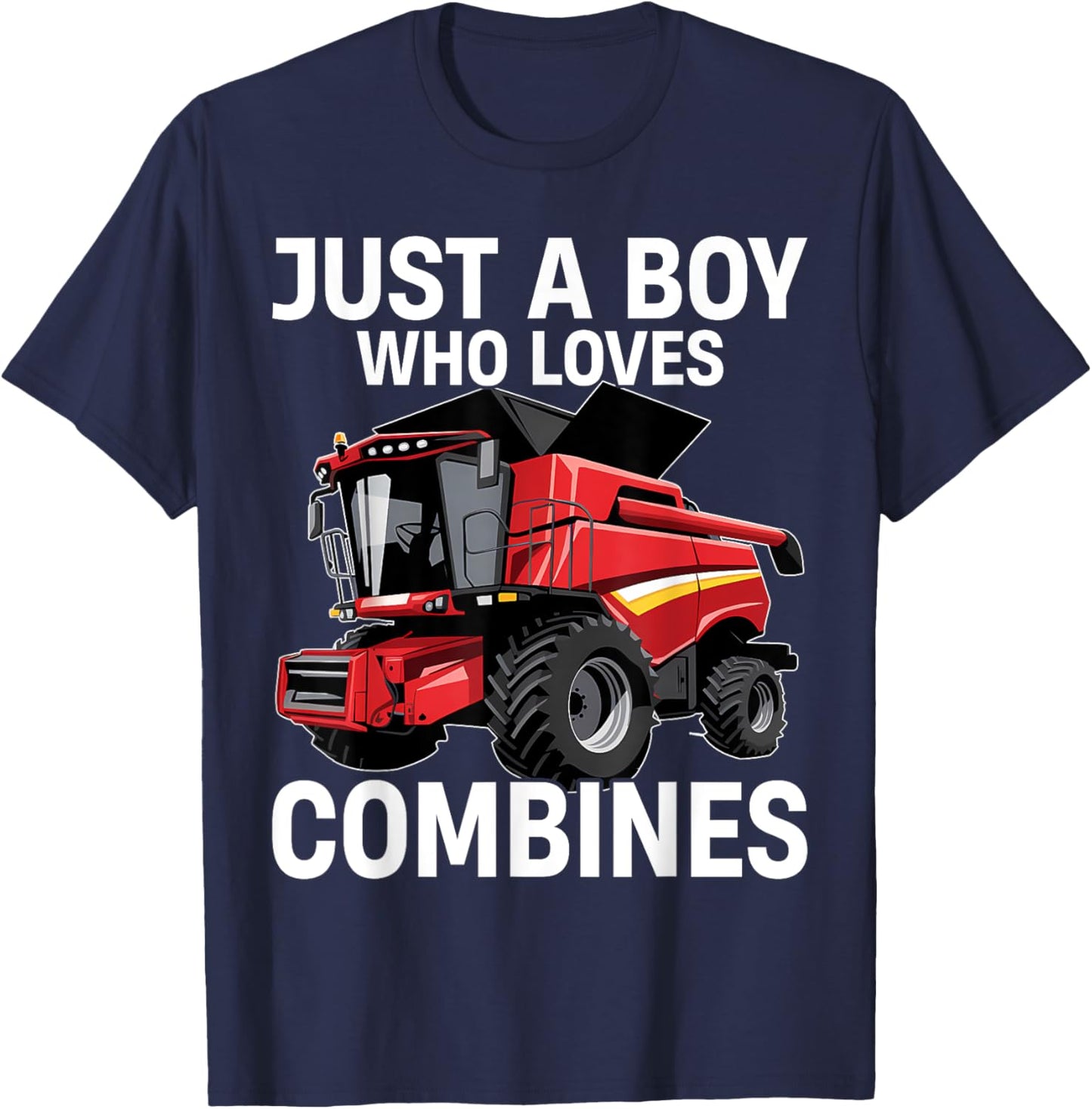 Just a Boy Who Loves Combines, Red Combine Harvester T-Shirt - T-Shirt | Navy