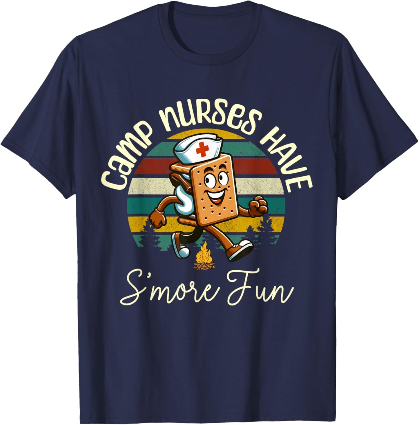 Camp Nurse Retro Camper Nature Camping Trip S'Mores Campfire T-Shirt - T-Shirt | Navy