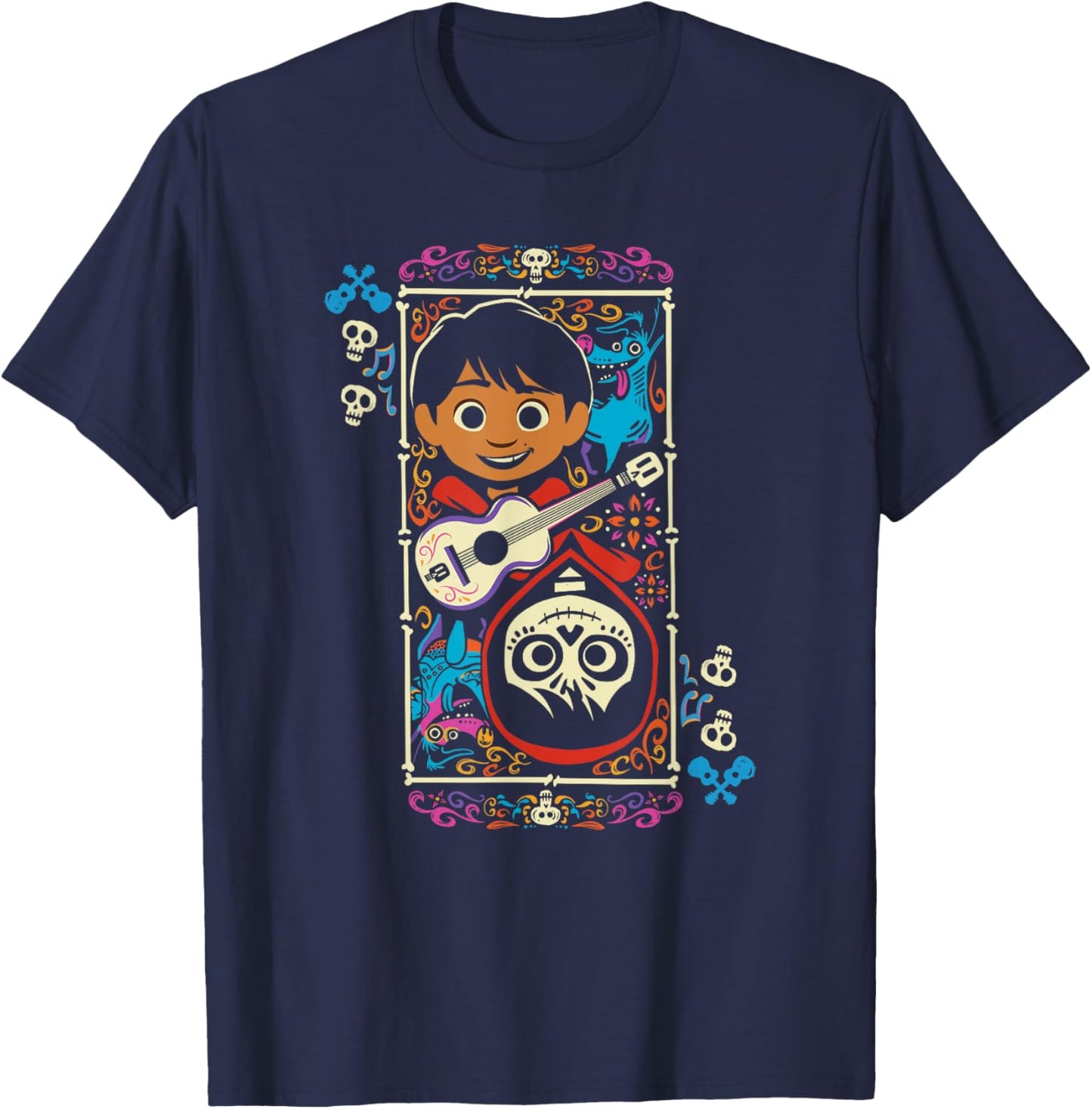 Disney Pixar Coco Miguel Two Faces Day Of The Dead Big Frame T-Shirt - T-Shirt | Navy