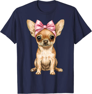 Coquette Bow Chihuahua Dog Mom Mothers Day Pink Girl T-Shirt - T-Shirt | Navy