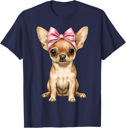 Coquette Bow Chihuahua Dog Mom Mothers Day Pink Girl T-Shirt - T-Shirt | Navy