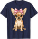 Coquette Bow Chihuahua Dog Mom Mothers Day Pink Girl T-Shirt - T-Shirt | Navy