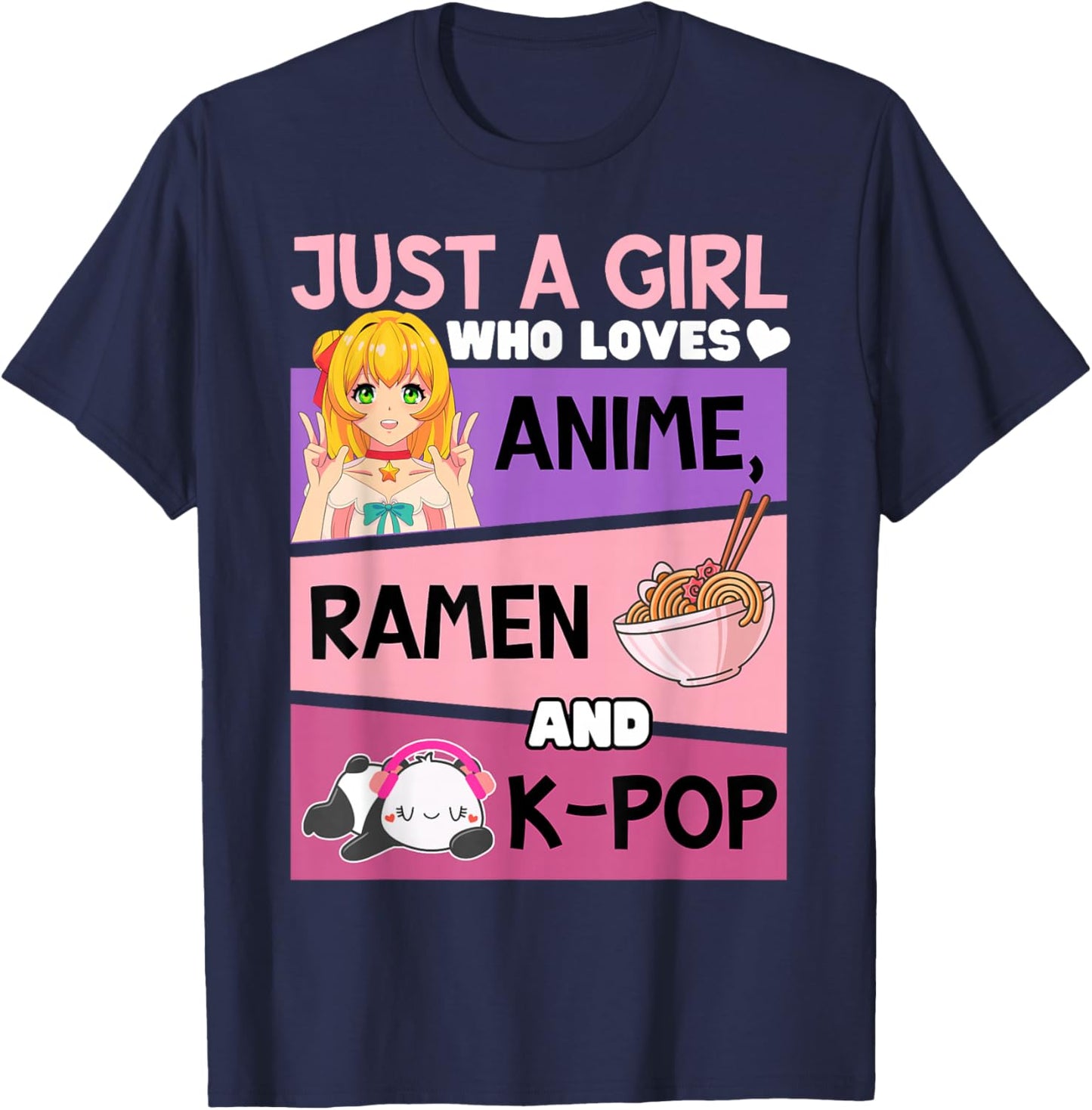 K-pop Anime Ramen-Can't Hear You I'm Listening Kpop Kawaii T-Shirt - T-Shirt | Navy