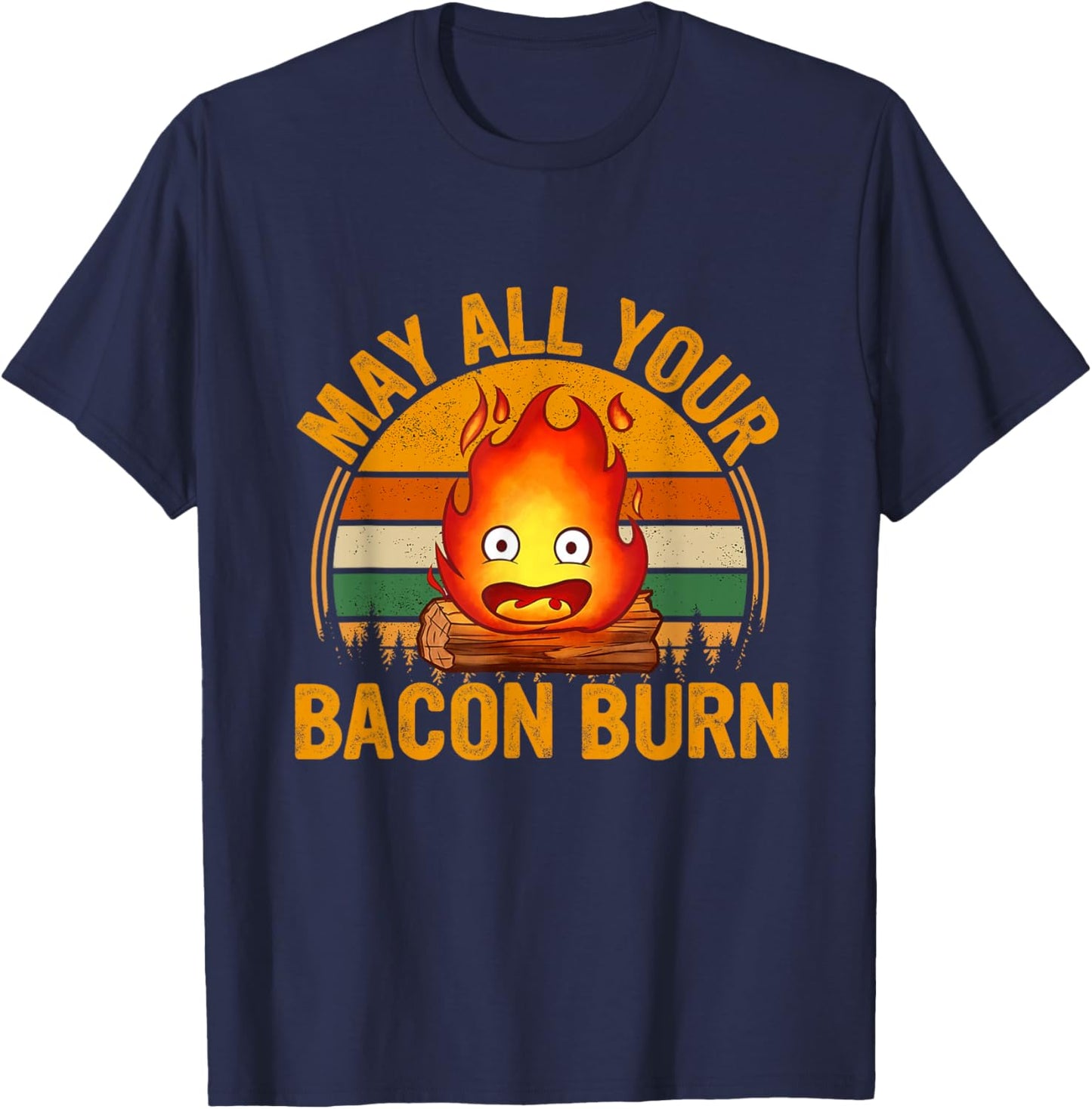 Vintage Retro May All Your Bacon Burn T-Shirt - T-Shirt | Navy