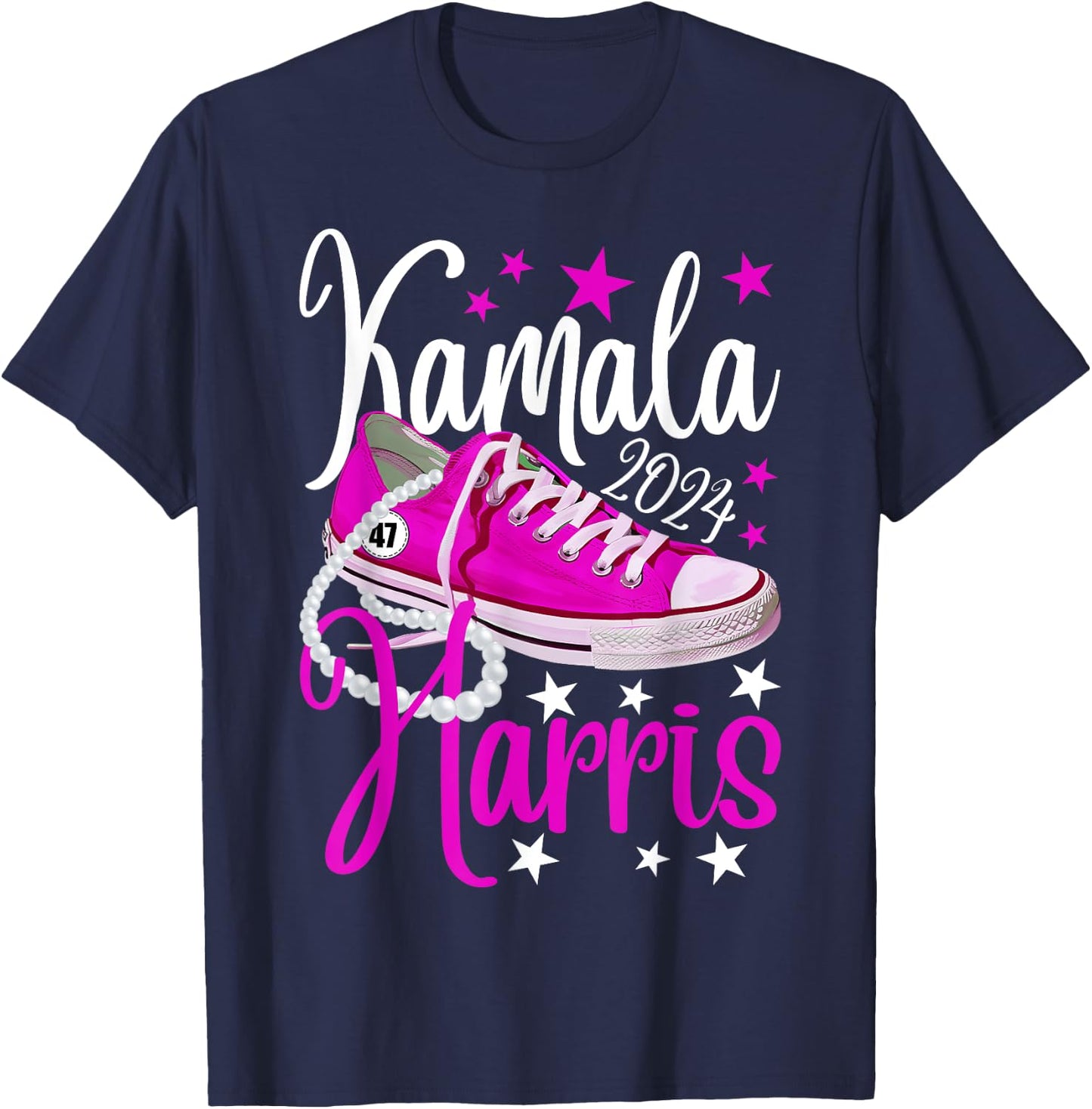 Kamala Harris 2024 For USA President 47th Chucks And Pearls T-Shirt - T-Shirt | Navy