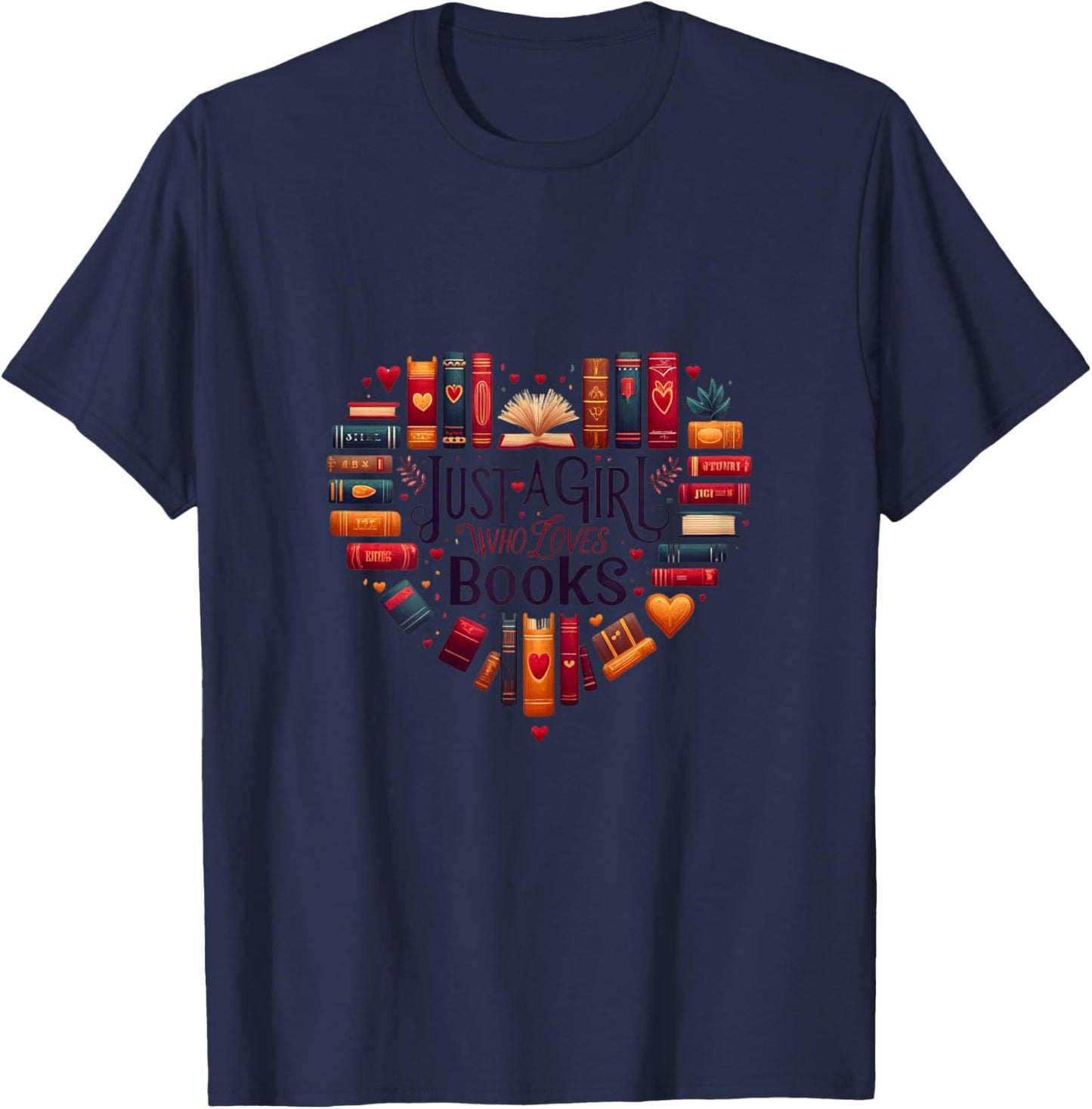 Cute Just A Girl Who Loves Books - Heart Shape Reader T-Shirt - T-Shirt | Navy