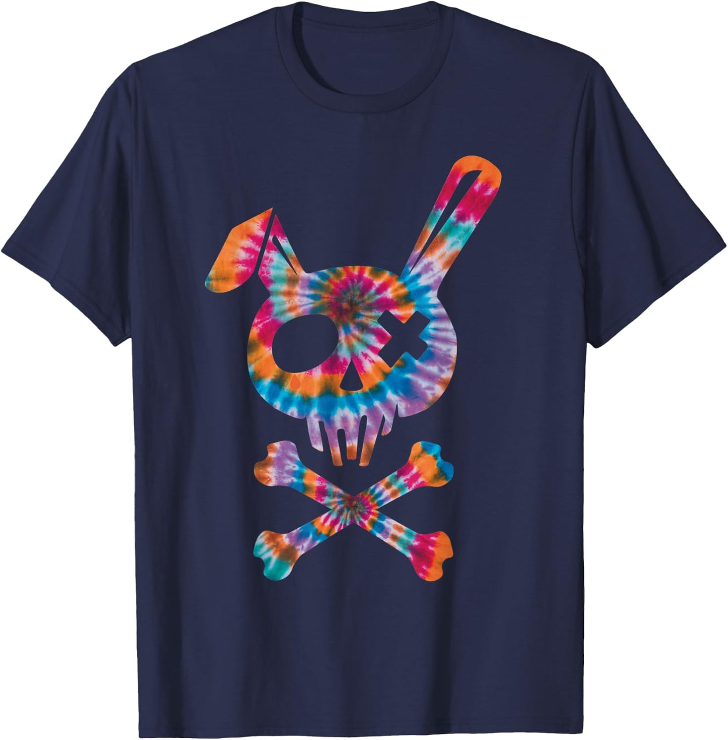 Scary Skull And Crossbones Bad Rabbit Horror Bunny Tie Dye T-Shirt - T-Shirt | Navy