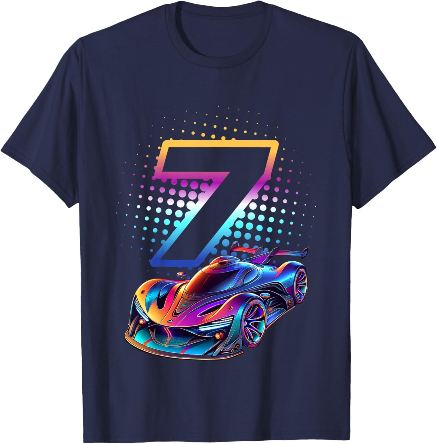 7 Jahre altes Rennauto 7. Geburtstag Futuristischer Rennwagen T-Shirt - T-Shirt | Navy