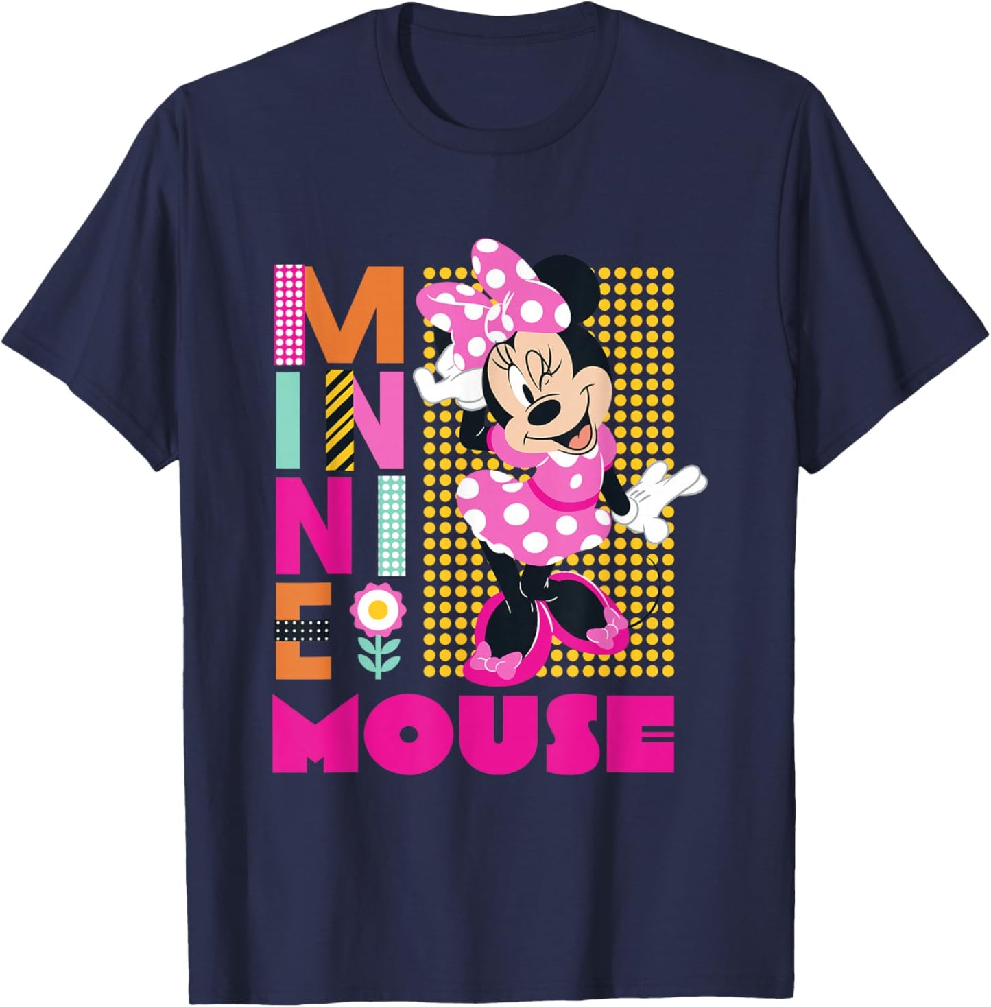 Disney Minnie Mouse Smiling Polka Dot Retro Logo Stack T-Shirt - T-Shirt | Navy