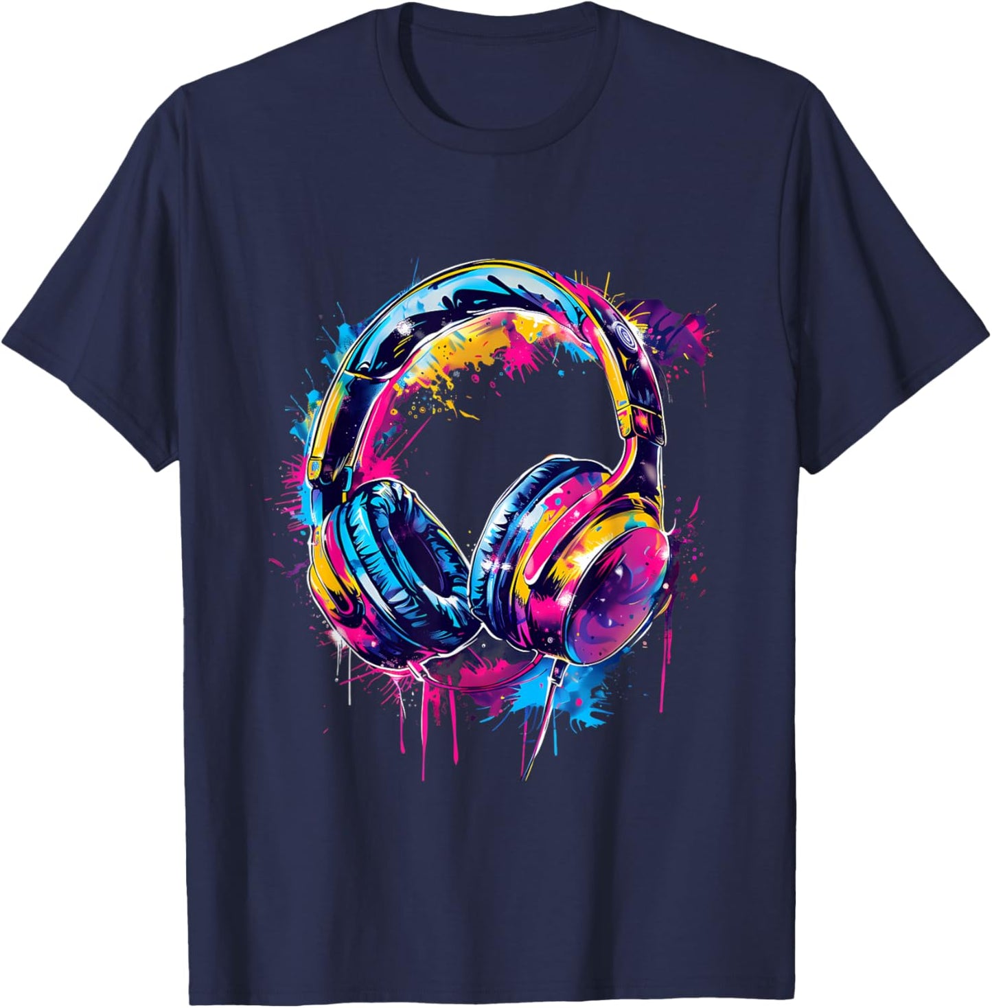 Headphones Music DJ House Dance Club Music Headphones Splash T-Shirt - T-Shirt | Navy