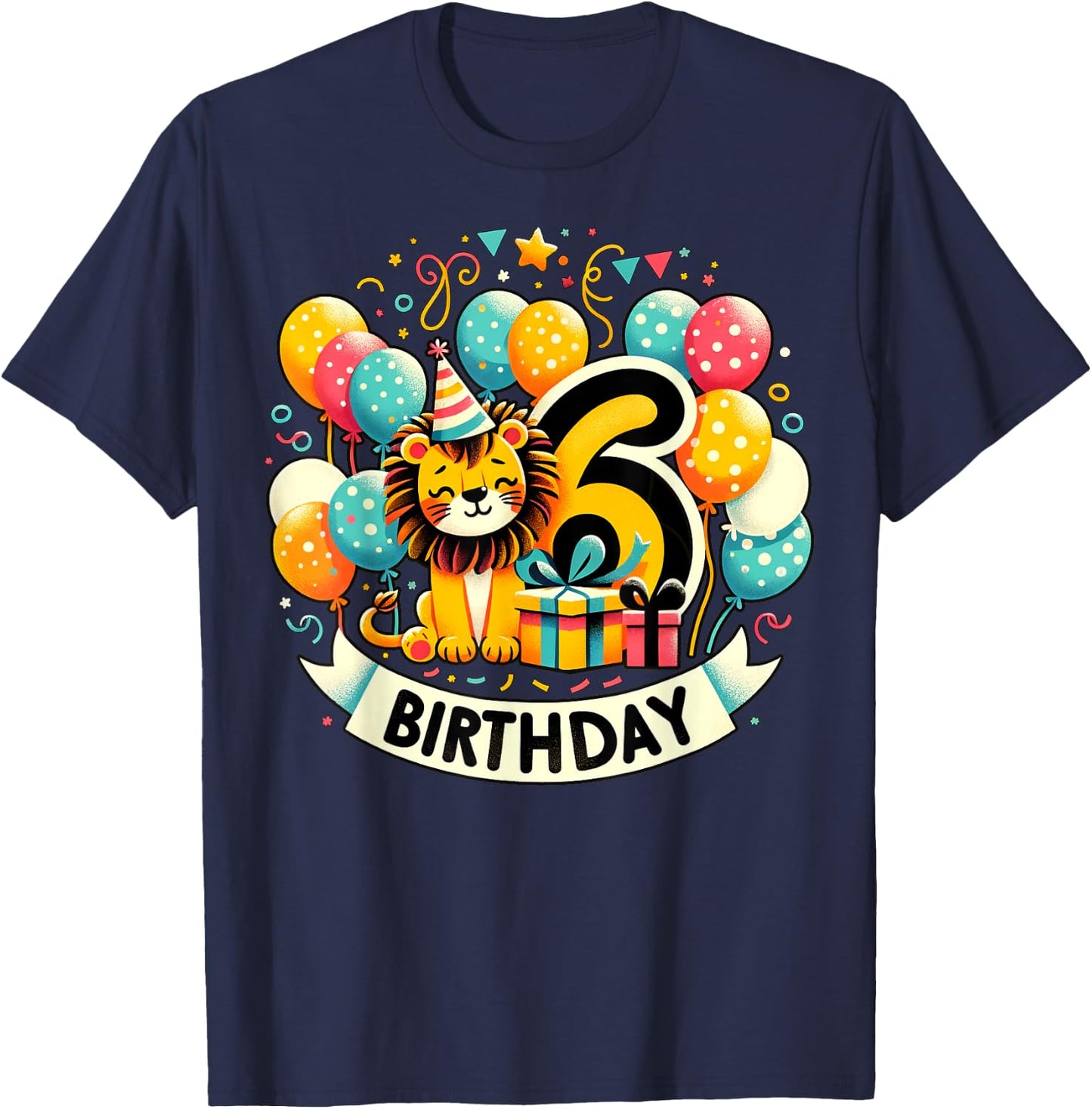 Lion 6th birthday boy girl 6 years old sixth six Lion T-Shirt - T-Shirt | Navy