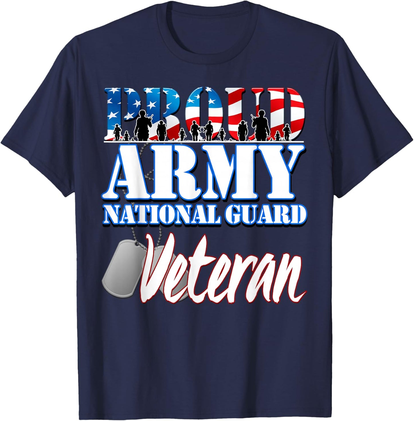Proud Army National Guard Veteran Dog Tag Flag Women T-Shirt - T-Shirt | Navy