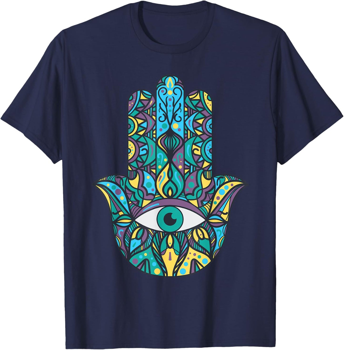Hamsa Hand Meditation Yoga Hand Of Fatima Men Women T-Shirt - T-Shirt | Navy