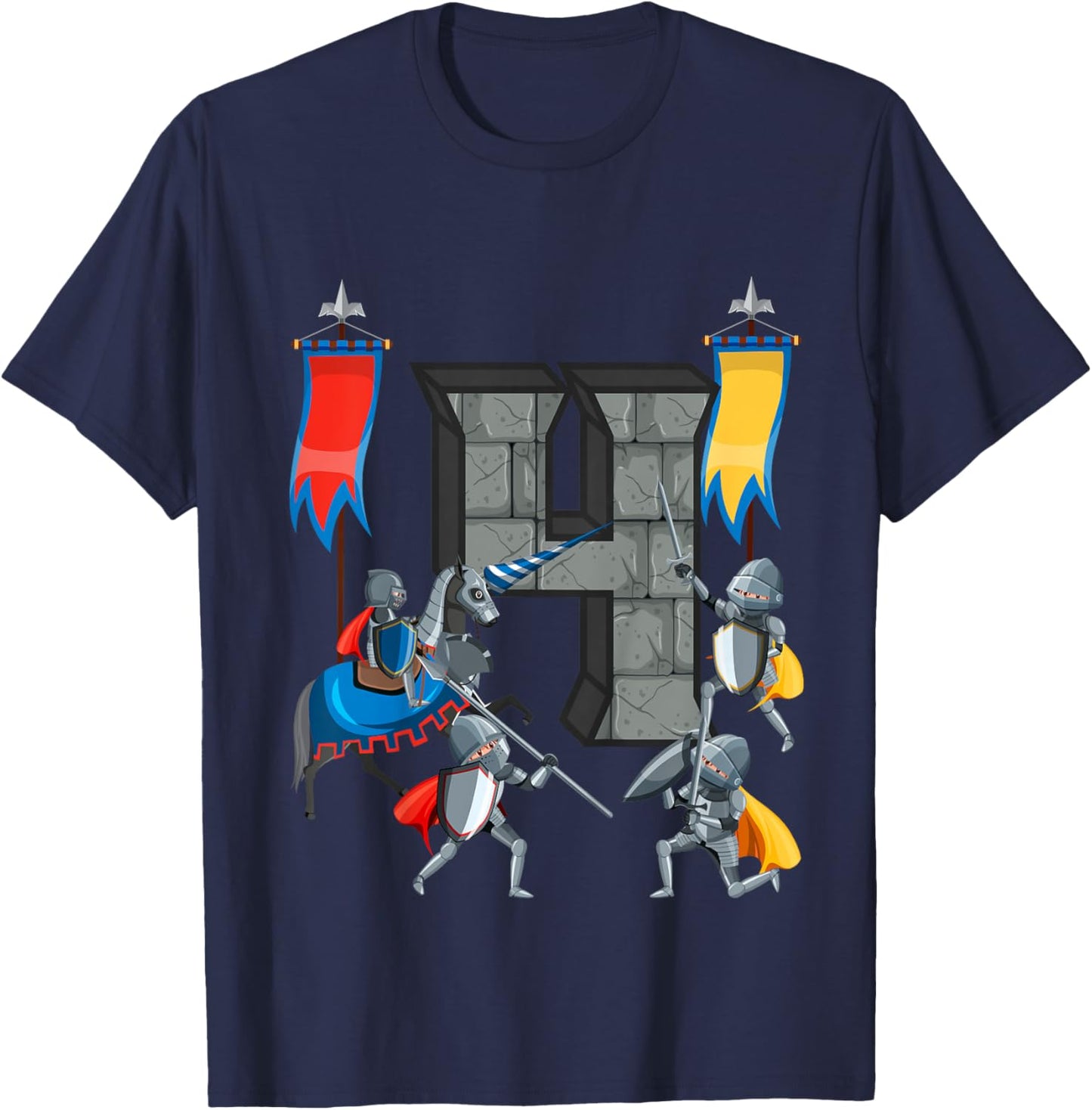 Medieval Knights Middle Ages History Castle 4th Birthday T-Shirt - T-Shirt | Navy