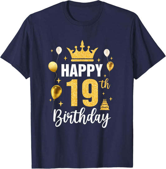 Happy 19Th Birthday Idea For 19 Years Old Man And Woman T-Shirt - T-Shirt | Navy