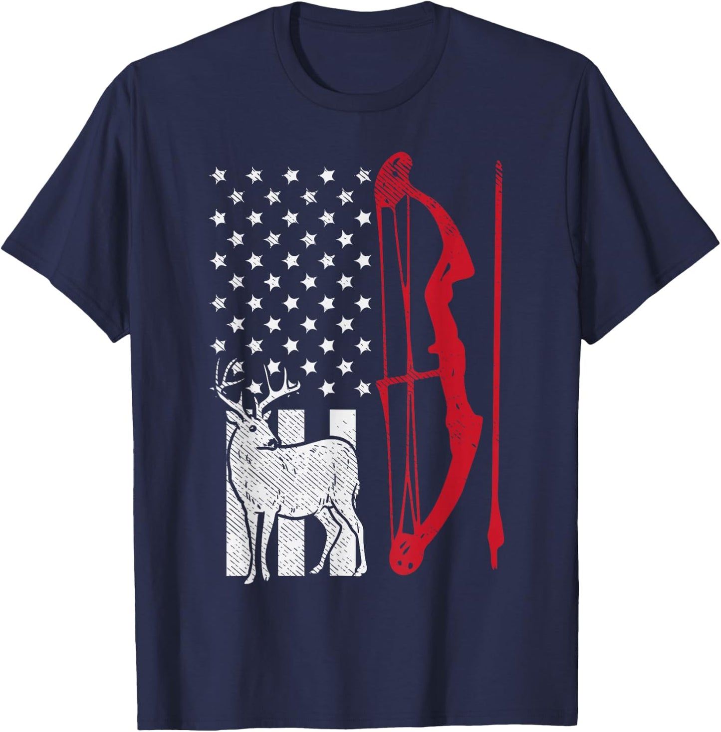 American Deer Flag Bow Hunting Archery Archer Hunter Gift T-Shirt - T-Shirt | Navy