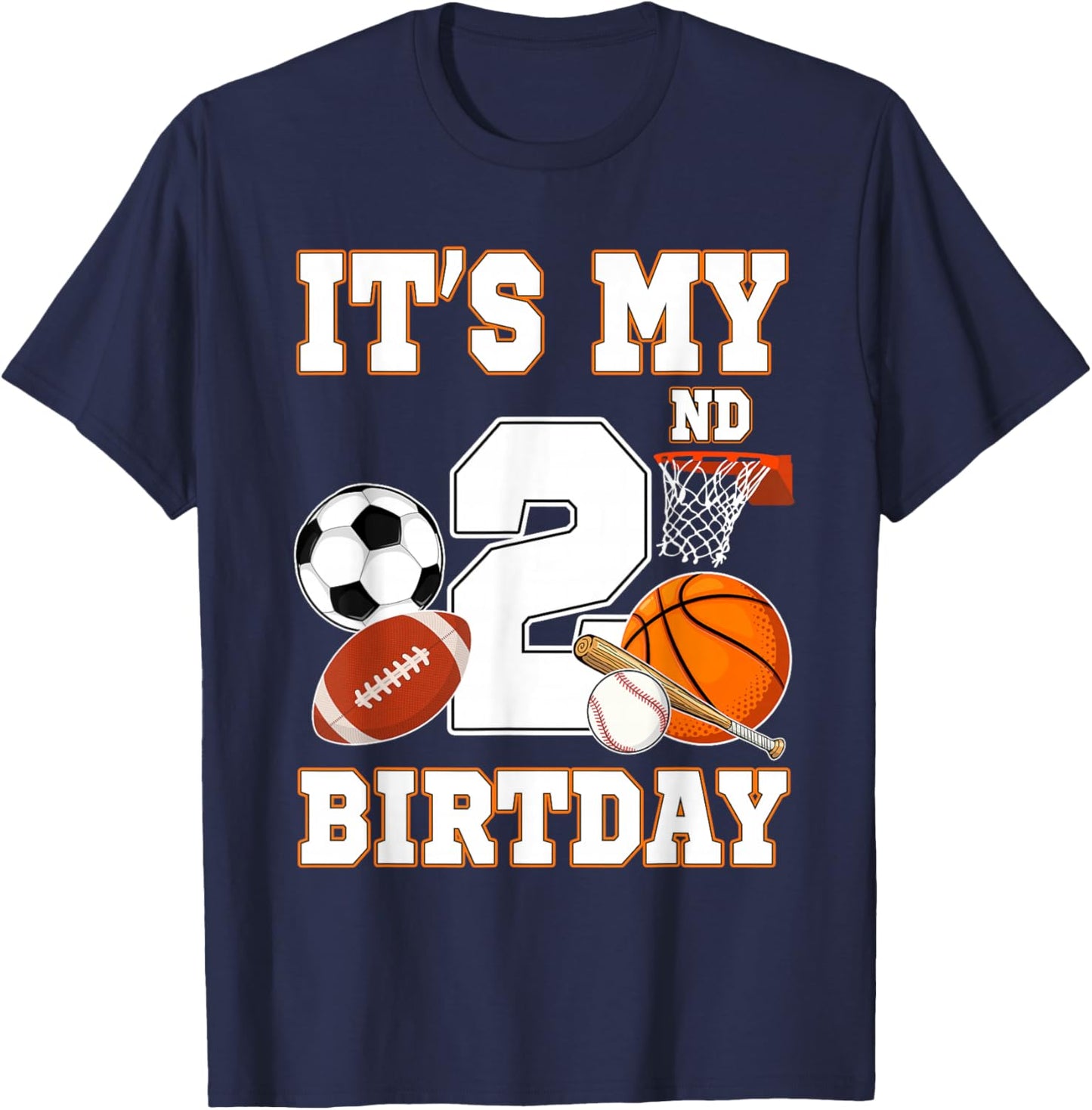 It's my 2nd Birthday Sport Balls 2 Year Old Kids Party T-Shirt - T-Shirt | Navy
