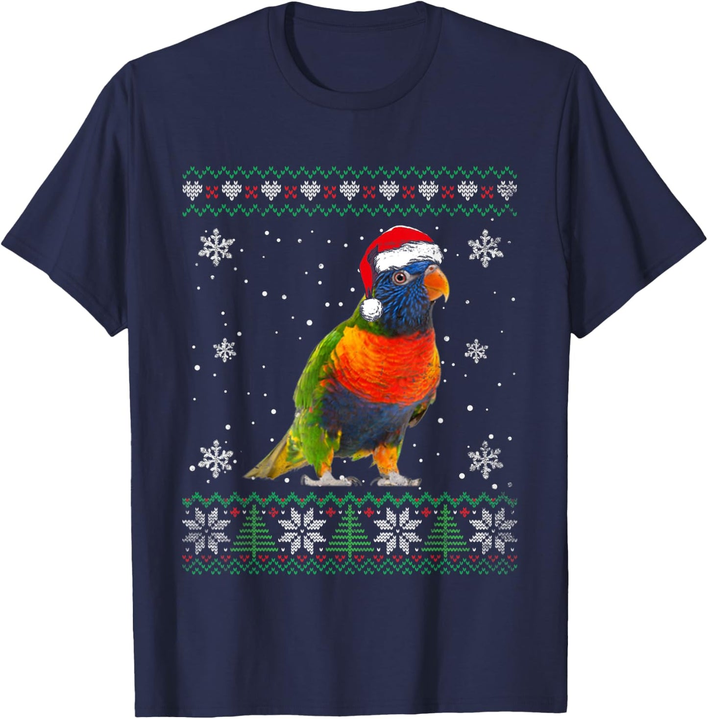 Santa Parrot Ugly Sweater Animals Christmas Pajama T-Shirt - T-Shirt | Navy