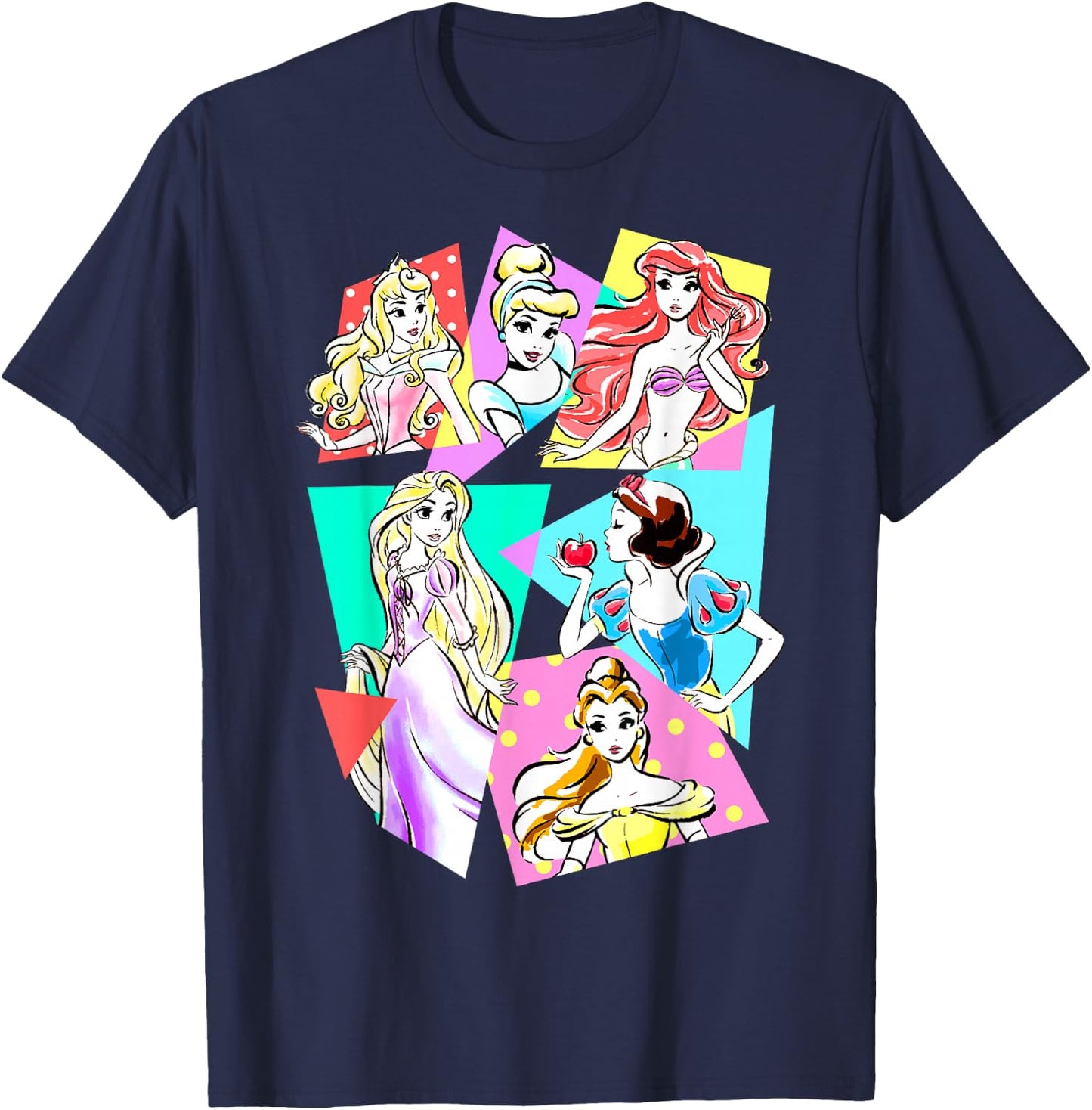 Disney Princesses Neon Pop Art Sketch Graphic T-Shirt - T-Shirt | Navy