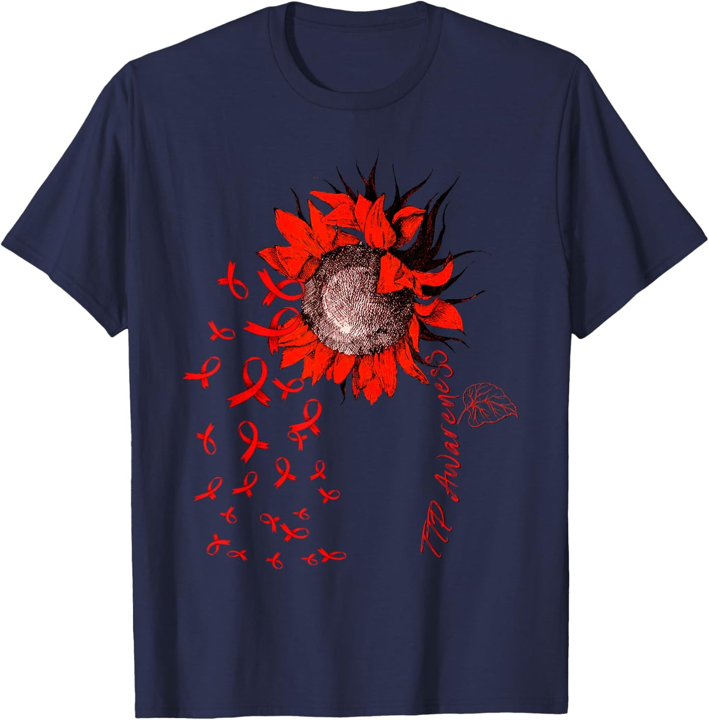TTP Awareness Sunflower Red Ribbon T-Shirt - T-Shirt | Navy