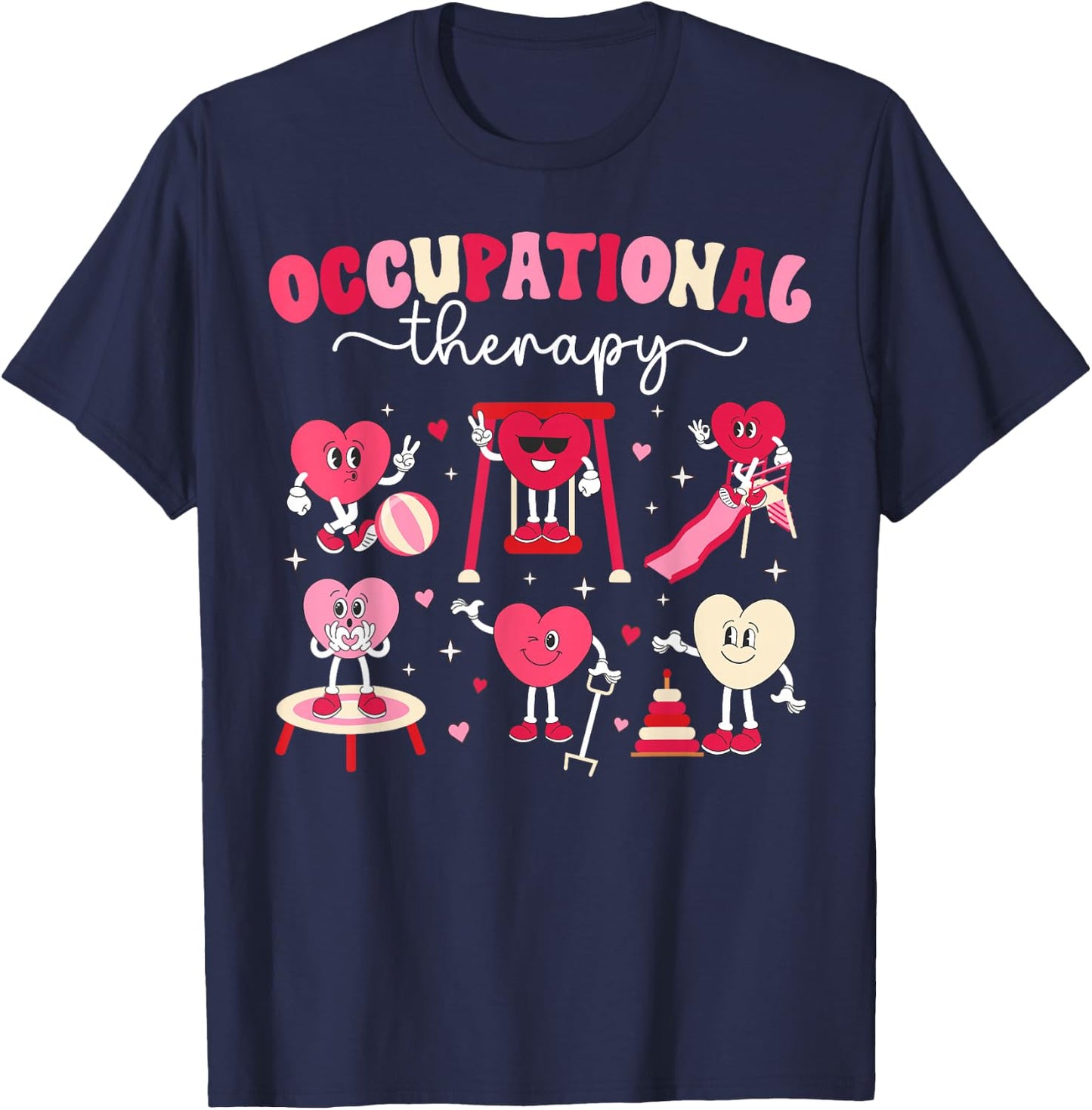 Valentines Day Women's -Adults Occupational Therapy Valentine Black Small Modern Lightweight Unique Graphic Cartoon Round Neck Short Sleeve T-Shirt - T-Shirt | Navy