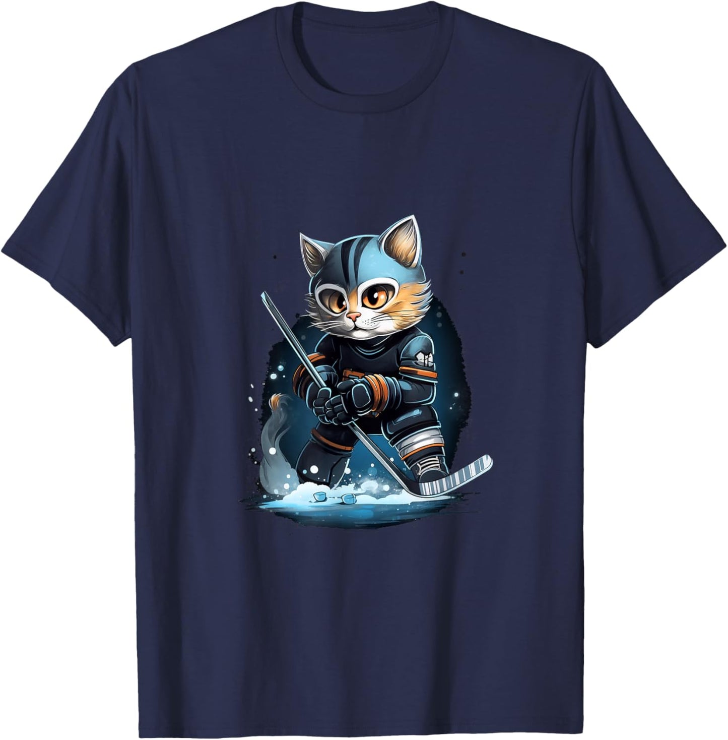 Cat Kitten Ice Hockey Stick Hockey Stick T-Shirt - T-Shirt | Navy