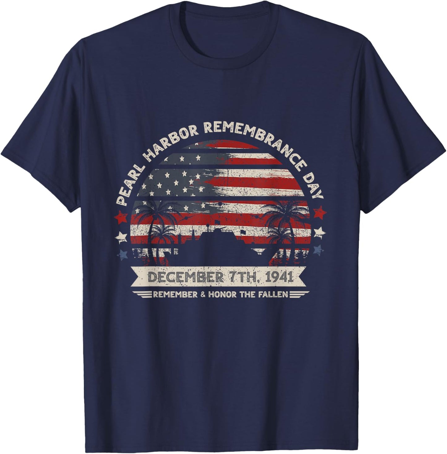 Vintage Hawaii USA Flag , Pearl Harbor Memorial Day Gift T-Shirt - T-Shirt | Navy