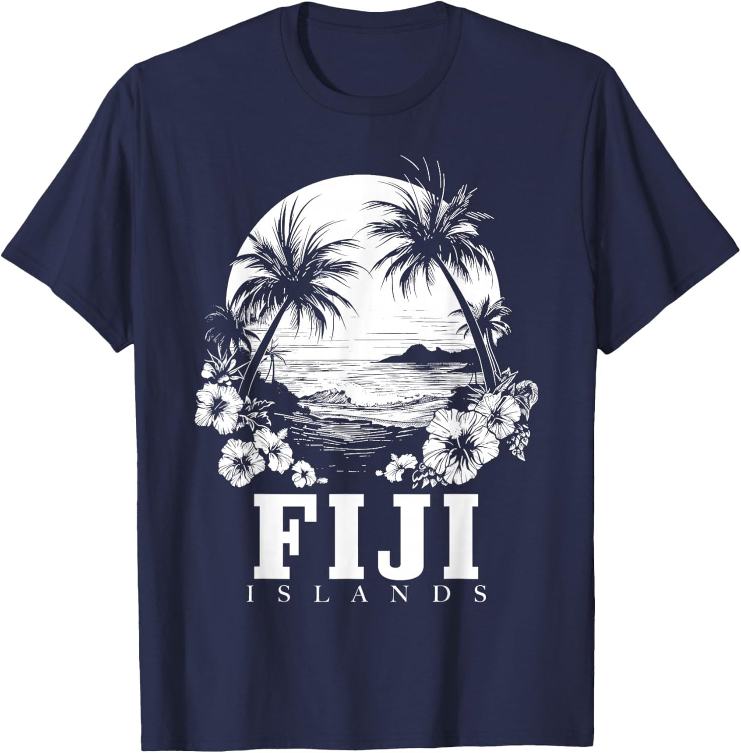Fiji Islands Hibiscus Flowers Beach Surfer Souvenir T-Shirt - T-Shirt | Navy