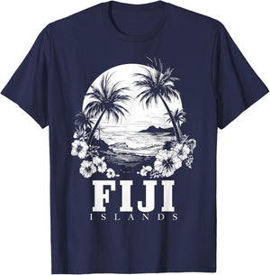 Fiji Islands Hibiscus Flowers Beach Surfer Souvenir T-Shirt - T-Shirt | Navy