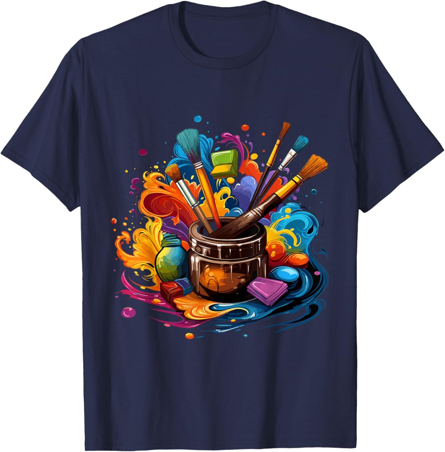 Artist Paint Palette And Brushes Art -Adults Black Art T-Shirt - T-Shirt | Navy