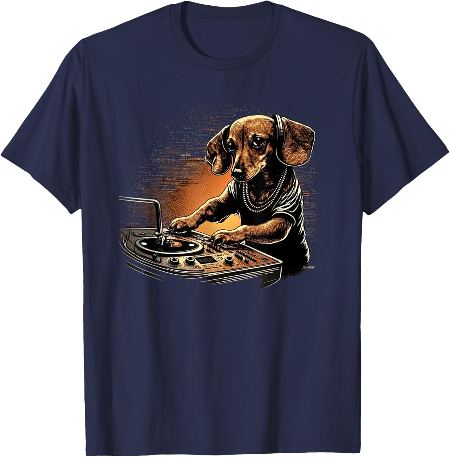 Funny Dachshund Cute Dj Electronic Music EDM Party T-Shirt - T-Shirt | Navy