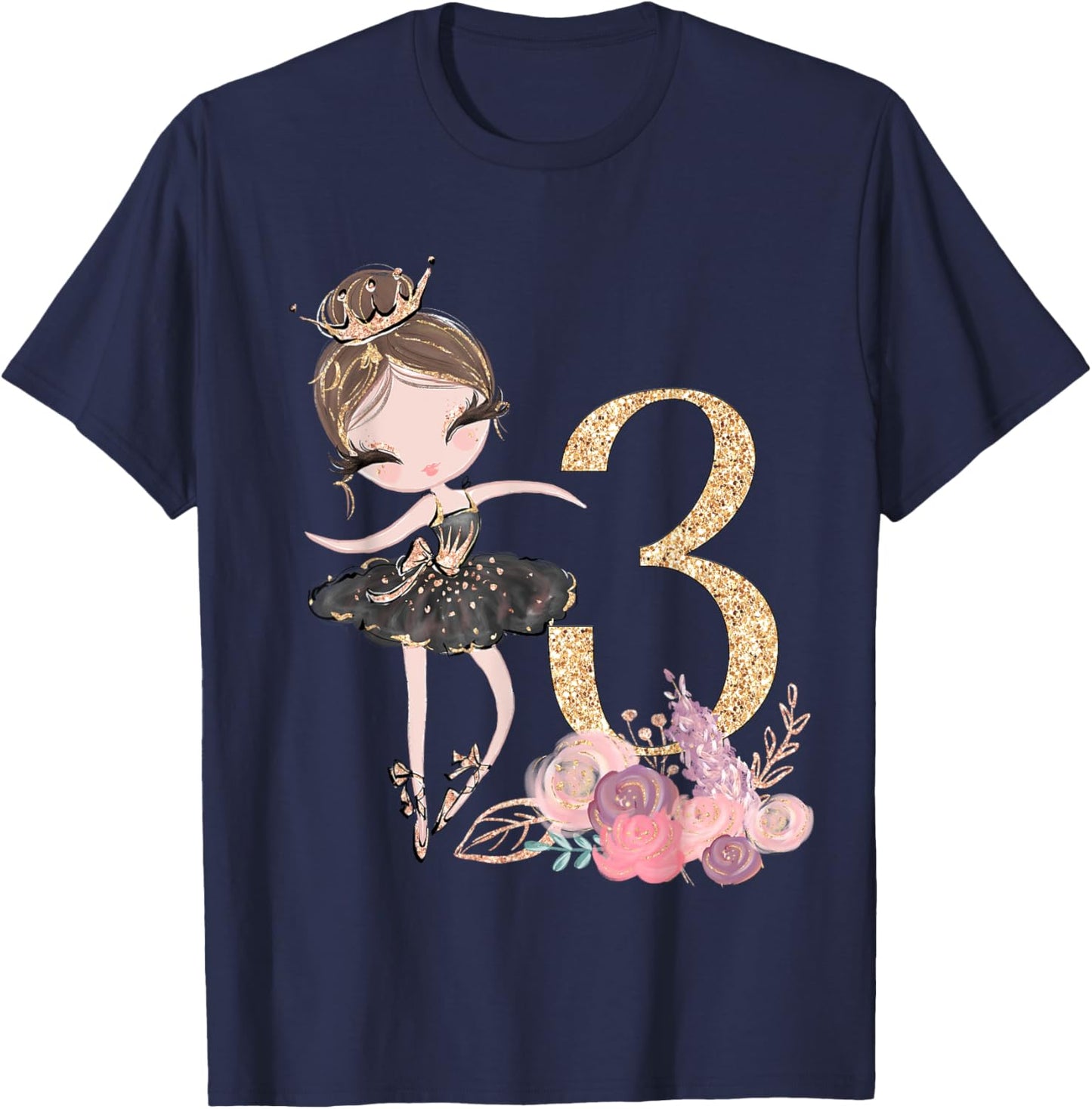 3rd Birthday Ballerina Dancer Ballet Tutu Toddler Girl Three T-Shirt - T-Shirt | Navy