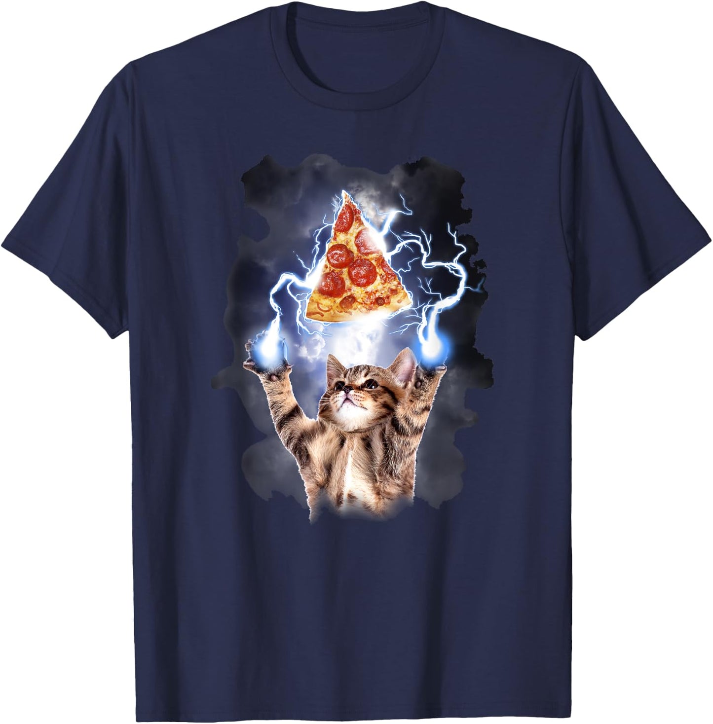 Lightning Pizza Cat T-Shirt - T-Shirt | Navy