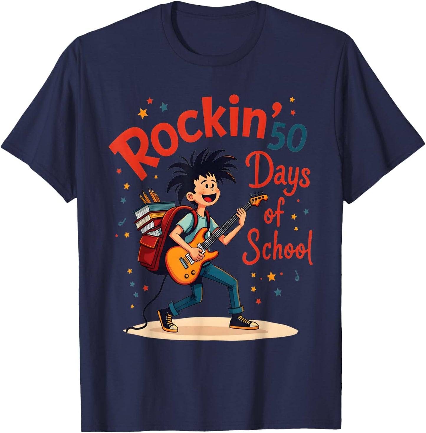 Rockin 50 Days Of School Celebration Fun T-Shirt - T-Shirt | Navy