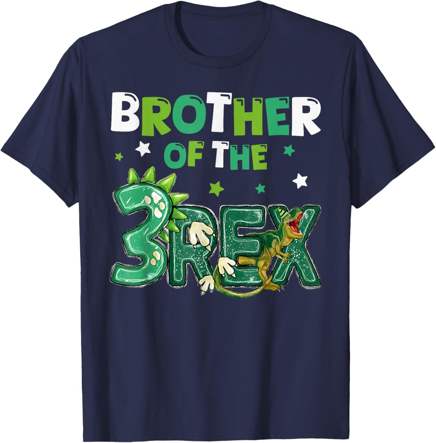 Brother of the Three Rex Birthday Dinosaur Family Matching T-Shirt - T-Shirt | Navy