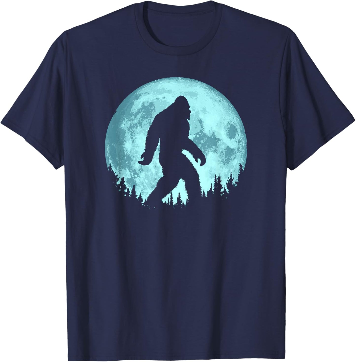 Bigfoot Night Minimalist Full Moon & Trees Sasquatch T-Shirt - T-Shirt | Navy
