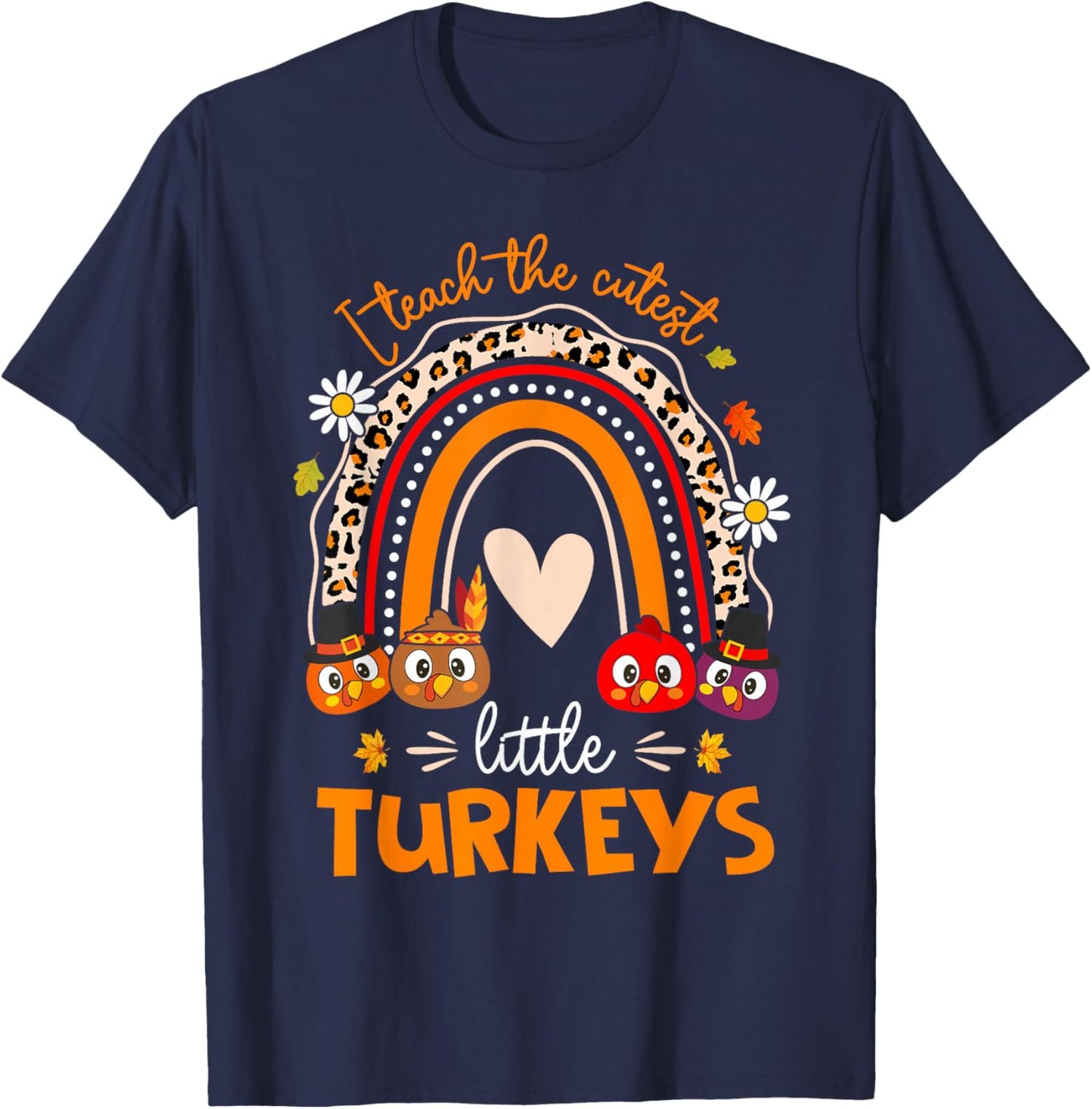 I Teach The Cutest Little Turkeys Pre-K Teacher Thanksgiving T-Shirt - T-Shirt | Navy