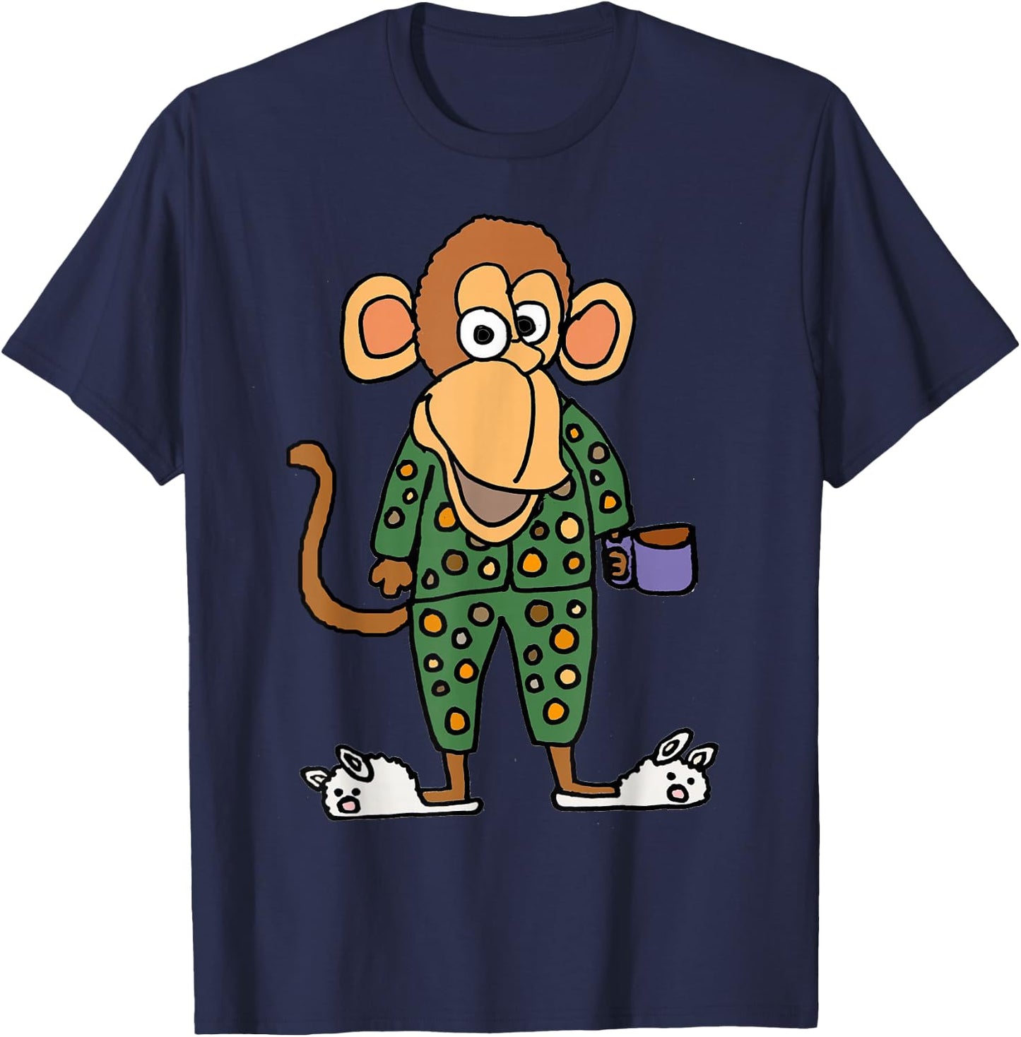 Smilealotteesa Funny Monkey in Pajamas Cartoon T-Shirt - T-Shirt | Navy