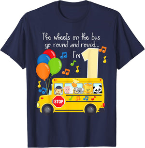 The Wheels On The Bus 1st Birthday 1 Yr Old Family Matching T-Shirt - T-Shirt | Navy
