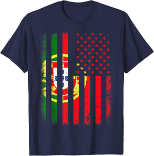 Portuguese American Flag Portugal America Pride Heritage T-Shirt - T-Shirt | Navy